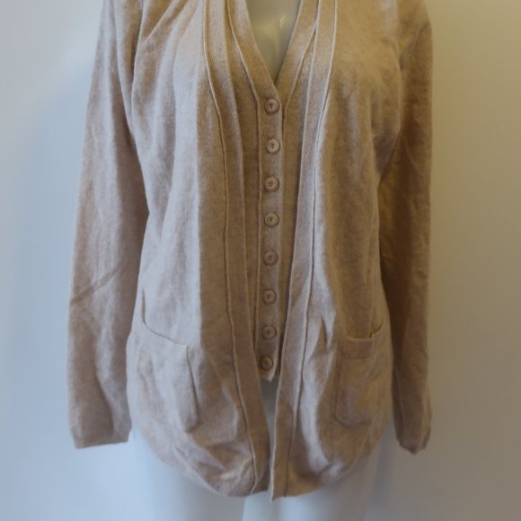*Womens Sutton Cashmere Beige Cashmere V-Neck Faux Layered Cardigan Sweater L CO - Picture 4 of 13